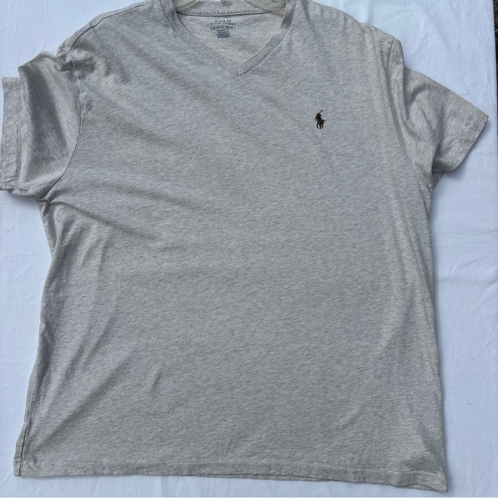 Polo Ralph Lauren Shirt Mens Extra Large Gray Beige Blend Classic Short Sleeve